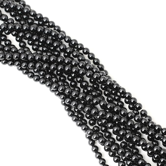 60PCS 6mm Black Smooth Polish Onyx Agate Gemstone Round Loose Beads for Jewelry Making 1 Strand 15"