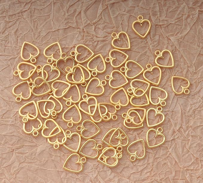 Ruwado 50 pcs Hollow Heart Charm Jewelry Making Kits for Jewelry Making 1.5 x 1.2 cm Cute Accessories for DIY Crafting Project Christmas Tree Décor Necklace Bracelet Keychain Earring Supplies (Gold)