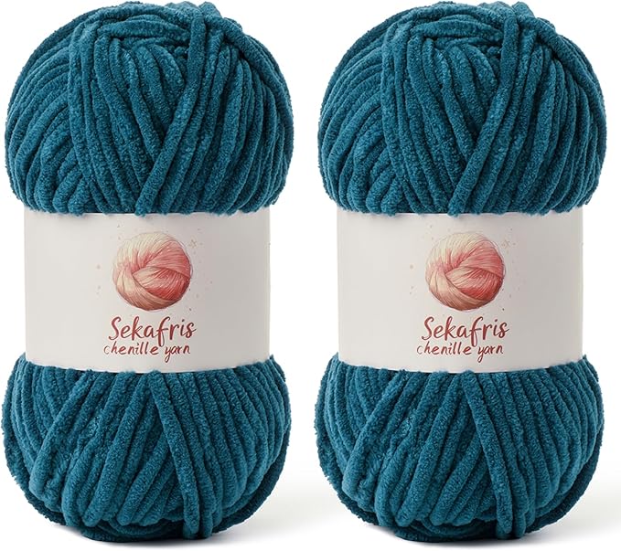 2 Pack Chunky Chenille Yarn for Crocheting, Baby Yarn for Crocheting Soft Blanket, 174.9 yds /7 oz Crochet Yarn, Bulky 5 Amigurumi Yarns, Fluffy Velvet Yarns for Knitting Crafts (2 Denim Blue)