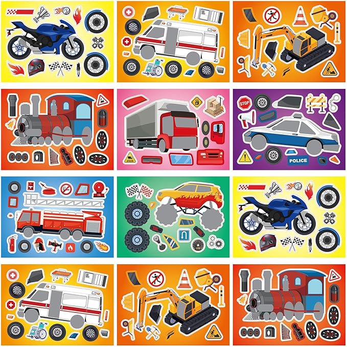 24 sheets 8.27''×5.9'' make your own vehicle stickers for kids toddlers, make a face stickers for kids party favors activities