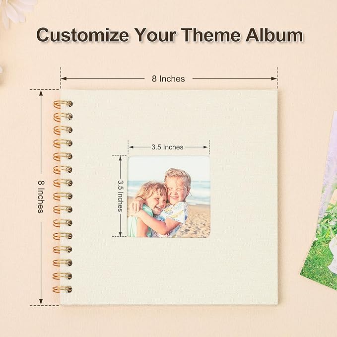 Scrapbook Photo Album 8x8 Inches 40 Pages Hardcover Kraft Paper Linen Cover Scrap Book Memory Book DIY Scrapbook Albums for Wedding Baby Boyfriend Travel Anniversary Family, Beige