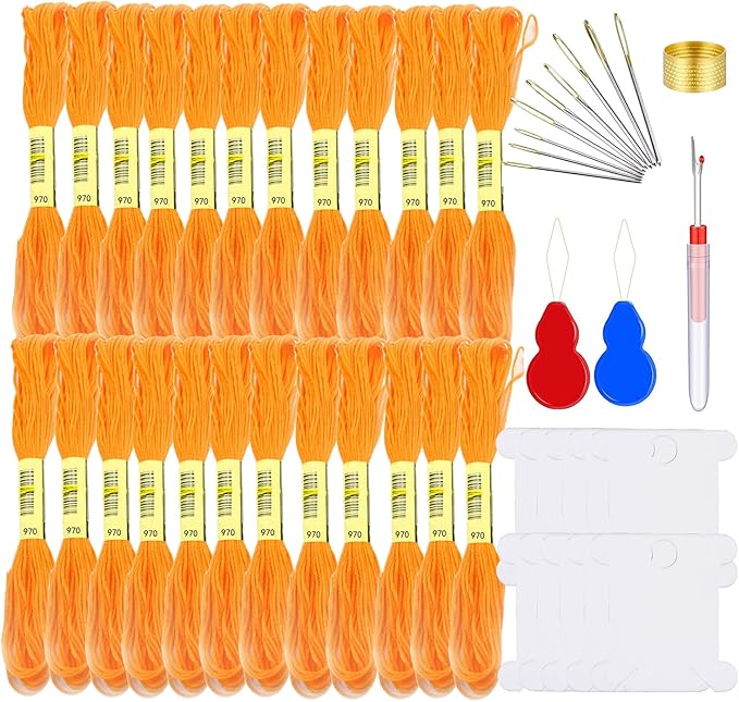 Embroidery Floss Kit-24 Skeins Premium Cross Stitch Thread for Knitting, Embroidery Stitching and Cross Stitch Project (Orange)