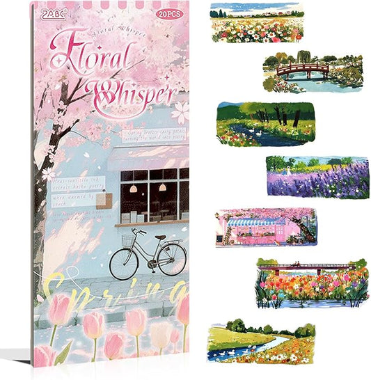 Journal Sticker Book for Junk Journaling, Transparent PET Seasons Landscape Stickers for Scrapbook Supplies, Scrapbooking, 20 Large Pre-Cut Stickers Sheets 9.25 x 6.62 inches