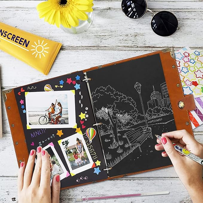 ZEEYUAN DIY Scrapbook Leather Scrap Book Photo Album 60 Pages, Mothers Day Gifts for Mom Scrapbook Photo Album Vintage Travelling Journal Scrap Book