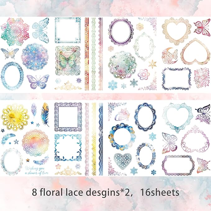 130 Pcs Pastel Fade-Resistant Lace Scrapbook Stickers - Vintage Colorful Butterfly Feather Embellishments, Waterproof Reusable DIY Decor for Journal Wedding Photo Album Craft Gift Seasonal Projects