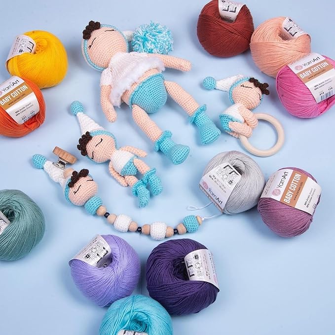 YarnArt Baby Cotton Yarn 4-Pack – Soft Knitting Yarn for Baby & Summer, 50% Cotton 50% Acrylic, 1.76 Oz Each, 180.44 Yds/Skein – Ideal for Amigurumi & Crochet Projects (406)