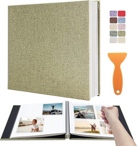 Large Photo Album Scrapbook, Holds 4x6, 8x10 Pictures, Self-Adhesive Pages for Baby, Wedding, Travel & Family Memories, Includes Metallic Pen & Scraper, Light Matcha DIY Memory Book for Gifts