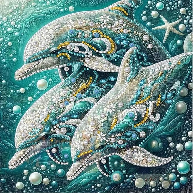 Dolphin Animal Diamond Art Kits for Adults Beginner,5D Diamond Painting Kits for Dolphin Family,DIY Special Shape Gem Painting Crystal Rhinestones Crafts Art Kits,Home Wall Decor 11.8 X 11.8Inch