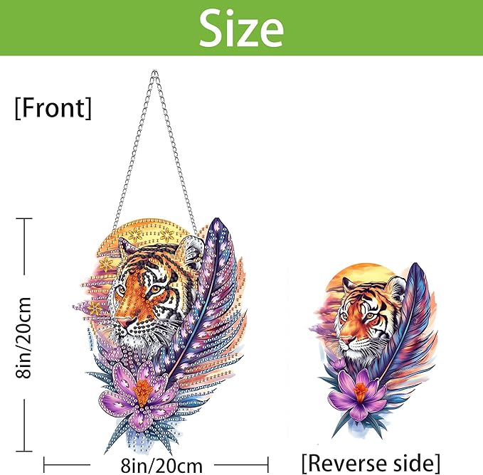 Wergund DIY Tiger Diamond Art Hanging Kits, Hanging Diamond Art Animal, Acrylic Special Shaped Rhinestone, Window Hanging Pendants for Home Wall Garden Front Door Outdoor Decor Gift(Tiger)