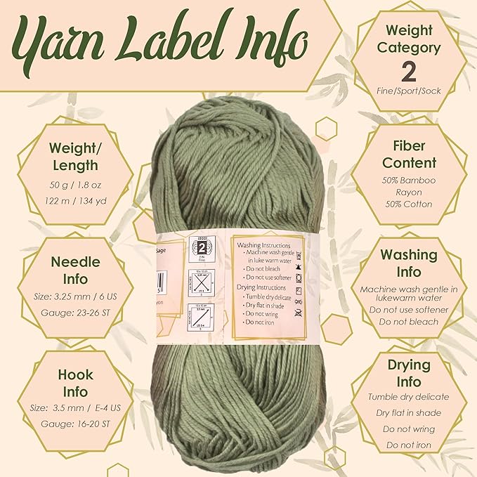 JubileeYarn Bamboo Cotton Sport Yarn - 50g/Skein - Dark - 20 Skeins