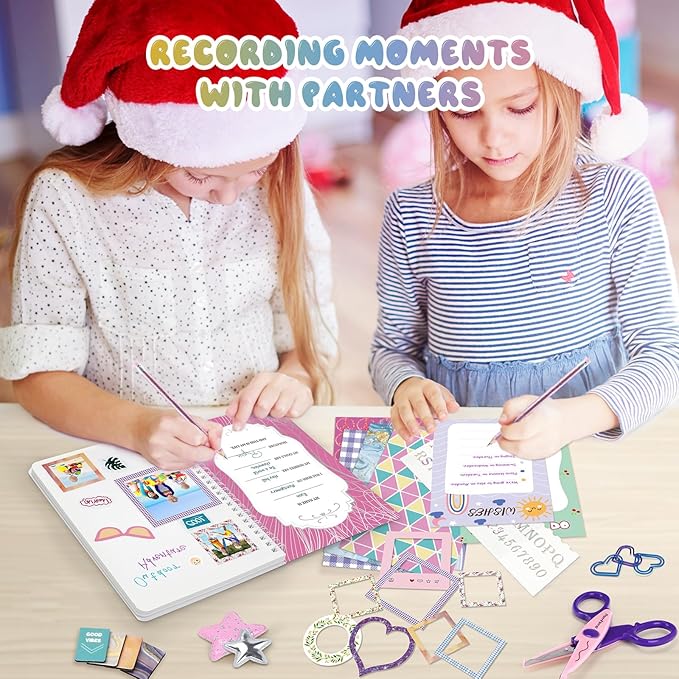 perryhome 2-pack diy journal kit for girls - 200+pcs journal set for tween & teen girls, journaling art & crafts kits, christmas gifts for 8 9 10 11 12 13 14 year old girl,scrapbook&diary supplies set