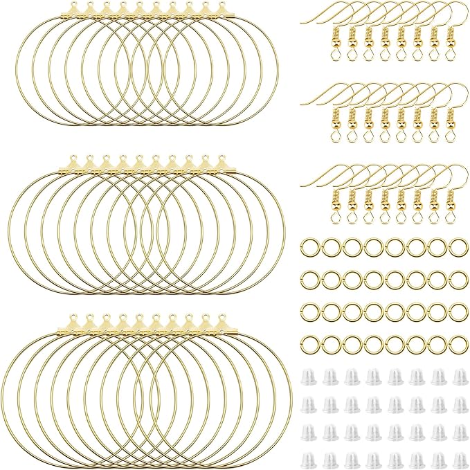 280pcs earring making kit jewelry making supplies bulk earring findings with round beading hoops,earring hooks,jump rings,earring backs for diy craft earring jewelry making(k gold)