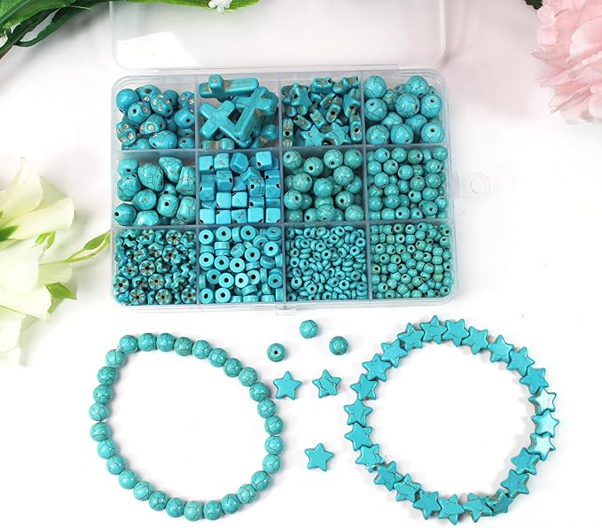 PAMIR TONG Turquoise Beads Sets for Jewerly Making 1183pcs Natural Turquoise Howlite Stone Cross-Skull Head-Heishi Space Rocks Assorted Beads Accessories for DIY Crafts-Necklace-Charms-Bracelet