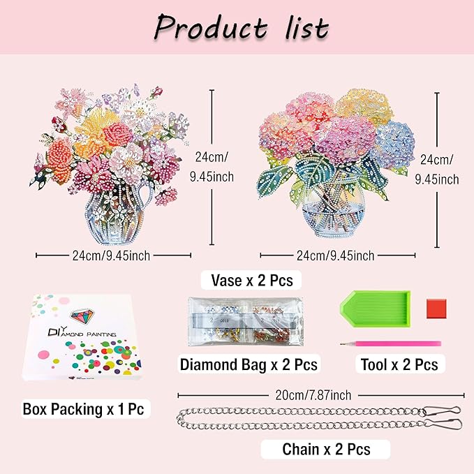 Muzagroo Art Flowers 5D Diamond Art Kit for Adults, DIY Special Shaped Diamond Art Hanging Ornament for Windows, Crystal Window Hanging Pendant Ornament 2PCS (Flower)