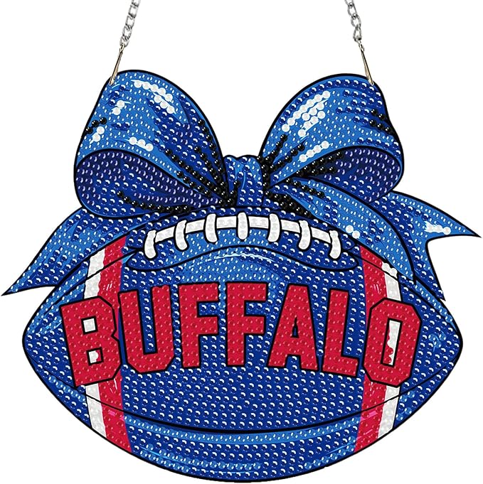 Rertcioph Football Diamond Art Hanging Kit for Adults, DIY Acrylic 5D Diamond Painting Hanging Ornament for Buffalo Home Wall Decor and Gift