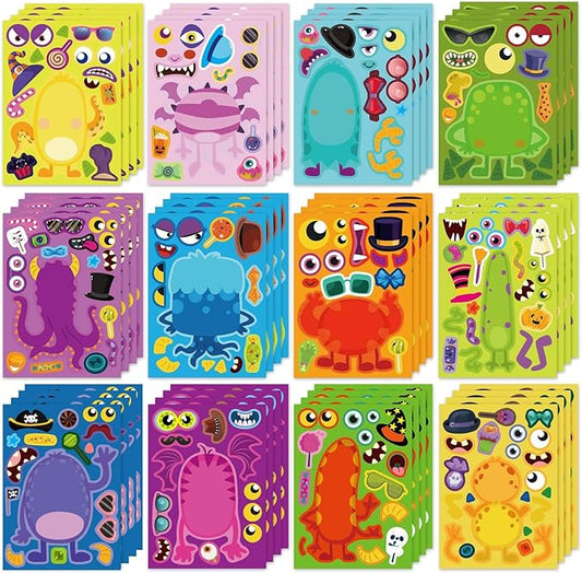 make a monster face stickers 48pcs halloween stickers for kids make your own little monster sticker sheets halloween theme crafts party game birthday school classroom reward gift