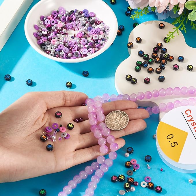 Spritewelry Friendship Bracelet Making Kit with Glass Seed Beads 8mm Purple Clay Beads Bracelet Making Kit for Adults Letter Bead for Jewelry Making DIY Crafts Gift Supplies 1 Bag
