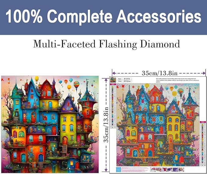 ijbnhd Diamond Painting Kits for Adults - House Diamond Art Kits for Adults, 5D Diamond Painting Dream House, DIY Full Drill Diamond Painting Cartoon Gem Art Crafts 14x14inch