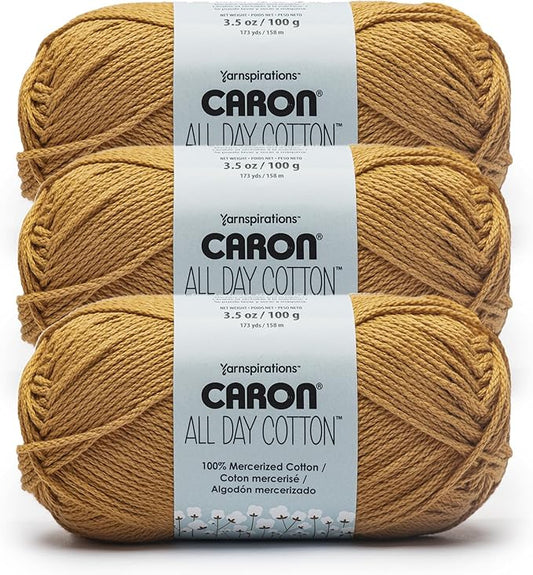 Caron All Day Cotton - 3 Pack of 173 Yards/3.52 oz Golden 100% Mercerized Cotton Yarn