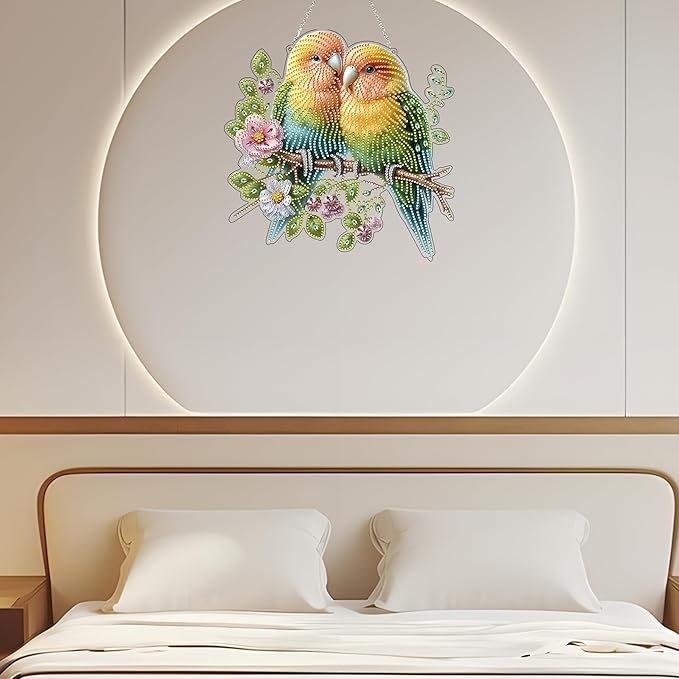 JJFox Diamond Art Hanging Kit for Adult,Special Shaped Rhinestone,Double Sided DIY Acrylic 5D Diamond Art Painting Window Pendants Home Garden Wall Hanging Kits Hanging Ornament (Bird)