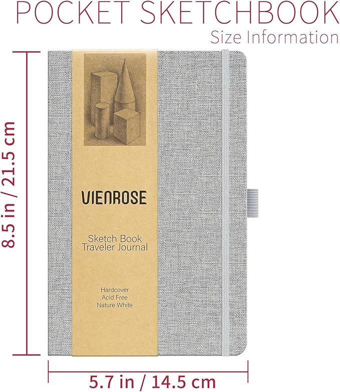Vienrose 8.7"x5.7" Sketch Books, Linen Cover Hardbound Sketching Book with Acid-Free Paper, Drawing Pad for Kids, Beginners & Professionals, Art Supplies for Adults & Students(Grey, 60 Sheets)