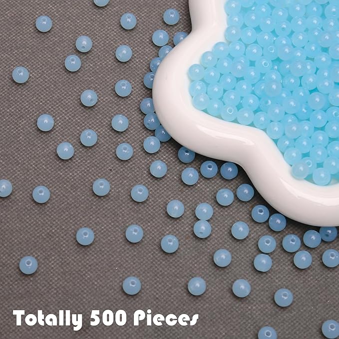bonny boxx 500pcs 8mm jelly light blue acrylic round beads, smooth transparent acrylic balls, plastic resin gumball bubblegum chunky beads for necklace & bracelet making, crafting supplies