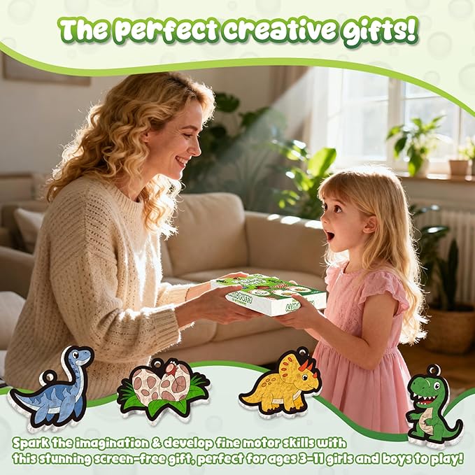 MZYTOZA 3D Art Kit Aqua Magic Puffs Dinosaur - Double-Sided, 15 Mess-Free Paint by Number Craft for Kids, Christmas Gift Idea & Stocking Stuffer, Art Projects with Puff Markers