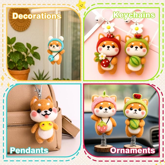 KIDS KING Needle Felting Kit for Beginners & Adults – 6 Piece of Shiba Inu Plush Dolls DIY with Instruction, Material Tools: Wool, Needles, Felting Pad, Arts & Craft Set for Handicraft Beginners