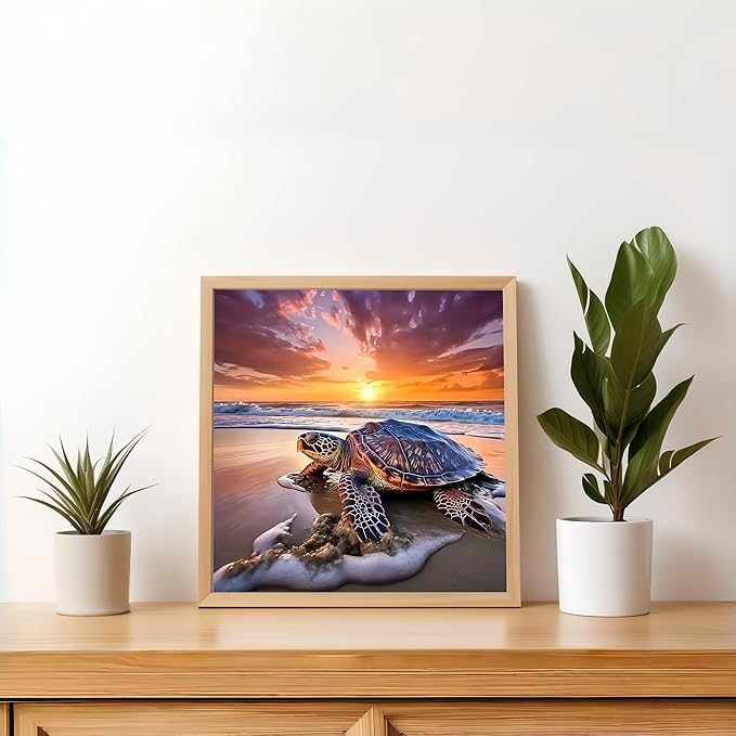 Diamond Art Kits for Adults Sea Turtle, DIY 5D Diamond Painting Kit for Beginners, Full Round Drill Gem Art Dots for Adults, Diamond Dots Paintings Crafts Home Wall Decor 14X14 Inch
