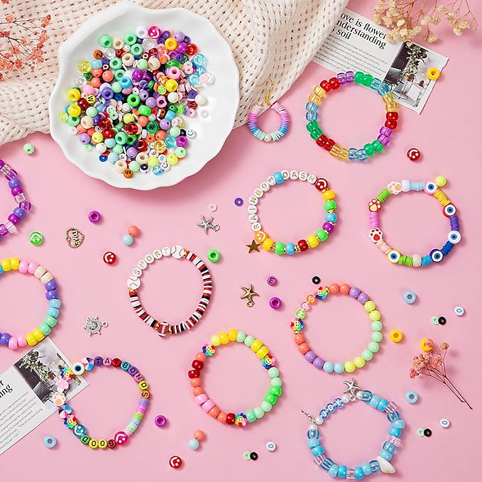Taybonds DIY Bracelet Making Kit for Beginners, Jewelry Making Ket with Polymer Clay Charms, Alphabet Beads, Pony, Pearl and Clay Beads, Unicorn Mermaid Panda Charms for Gifts Party
