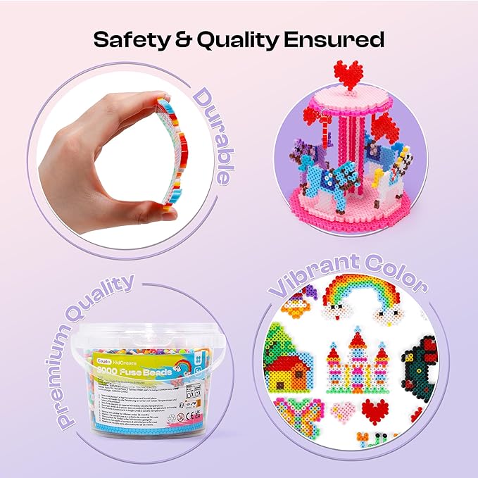 Caydo 3000PCS 5mm Fuse Beads, Mixed Colors Iron Beads for Kids Crafts, Bucket Packed for Storage, Melting Bead for 2D/3D Art Craft DIY Project Kids DlY Pixel Parent-Child Interaction Holiday Gifts