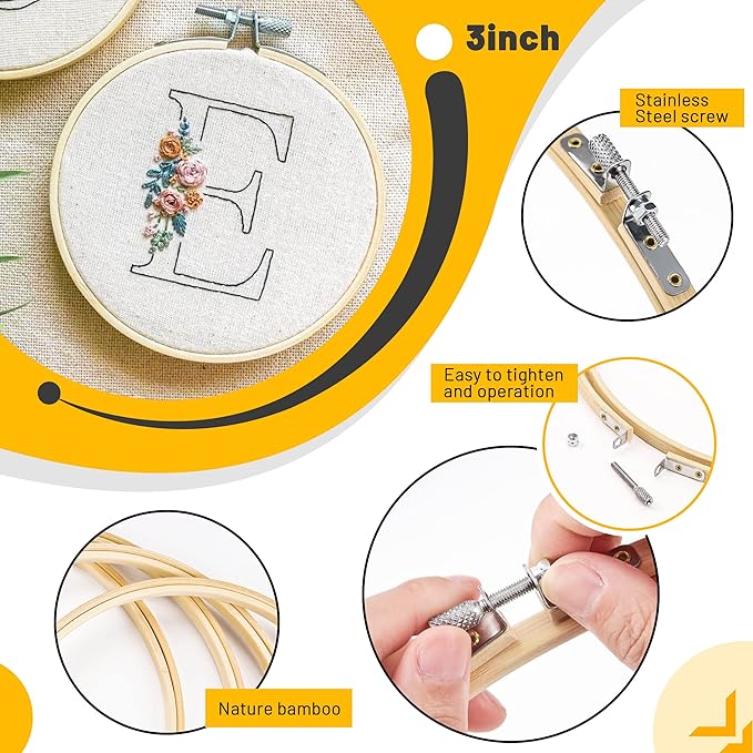 giemson embroidery hoop 3 inch 12 pieces small embroidery hoops bamboo circle cross stitch hoop for embroidery art craft sewing