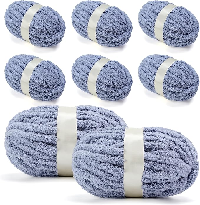 Chunky Yarn for Hand Knitting, Jumbo Chunky Yarn for Crocheting, Chunky Chenille Yarn, 8 Pack (32 yds 8.5 oz Each Skein),#7, Dark Grey