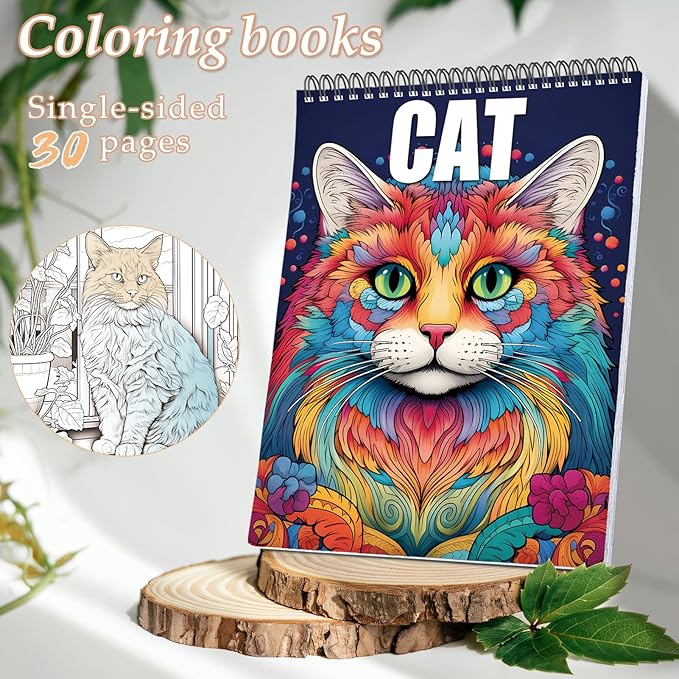 Cat Coloring Book, Cat Coloring Book for Adults Spiral Bound One Sided Design Thick Paper, Friends with Benefits Coloring Book for Women Hardback Cover Stress Relief Anxiety Therapy Coloring Relaxation 30 Pages