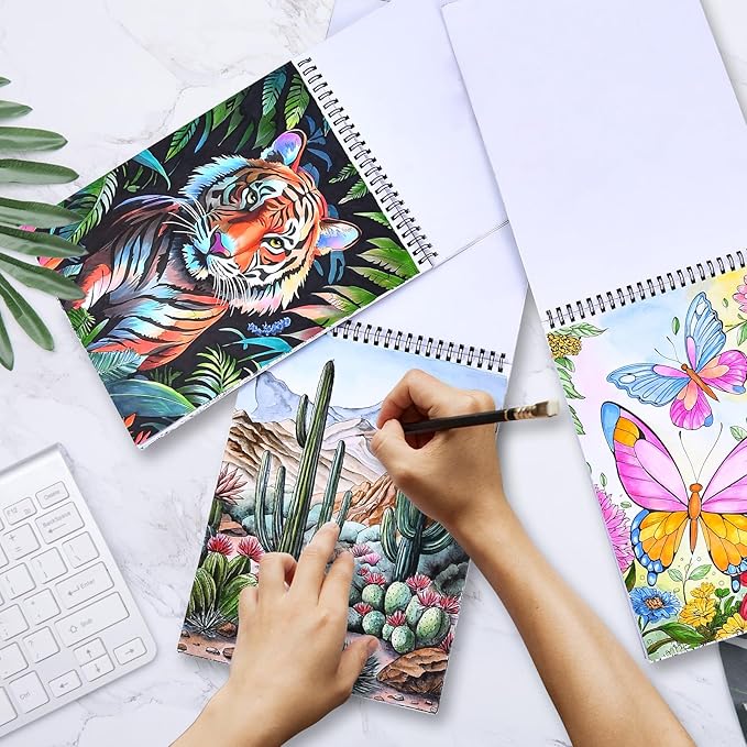 Cosomia Adult Coloring Books Set, 3 Fun Coloring Books for Adult Relaxation, 60 Pages of Flowers Nature Landscapes Animals, Brain Game for Adults
