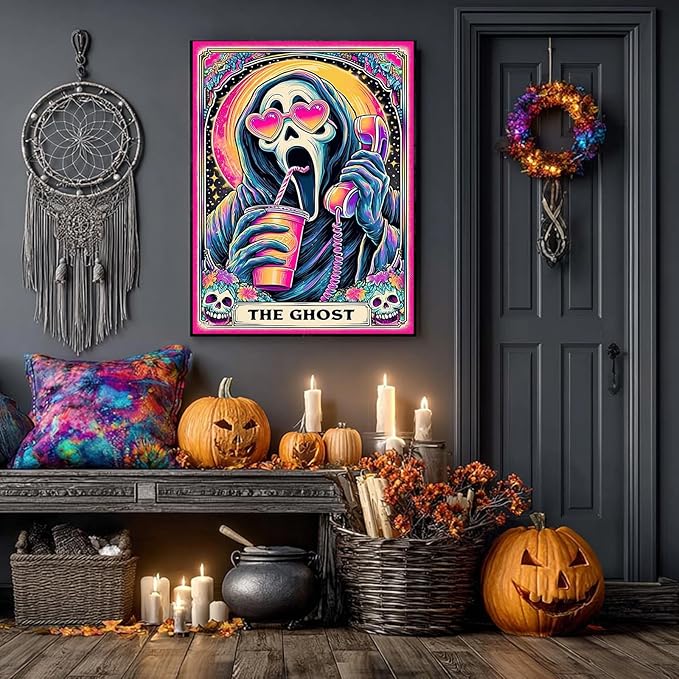 DIYDECORFUN Halloween Ghost Diamond Art Painting Kits for Adults Beginner The Ghost Diamond Art On Canvas,DIY 5D Full Round Drills Skull Painting with Diamonds Gem Art Crafts for Home Decor 12x16 in