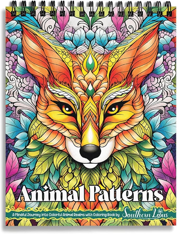 southern lotus animal patterns spiral coloring book wirebound hardcover papers with relaxing animals mandala drawings color pages for adults women seniors mindfulness relaxation anxiety relief
