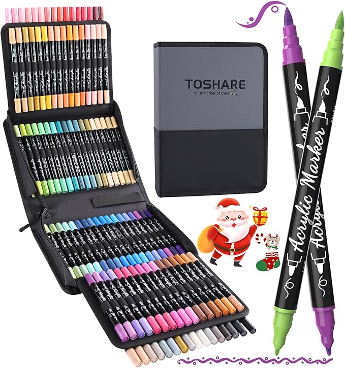 100 Colors Acrylic Paint Markers Waterproof Dual Tip Acrylic Paint Pens with Brush & Fine Tip Professional Marker Set Scrapbook Markers for Paper Rock Wood Fabric Glass Ceramic and DIY Crafts