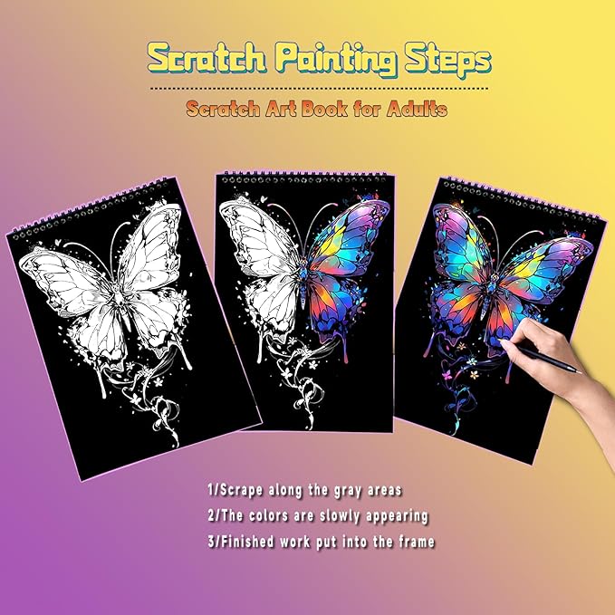 Animals Scratch Art Book for Adults-Colorful Animal Scratch Paper|Scratch Painting Paper Craft Kit|Creative Foil Engraving Scratch Art|Stress Relief Gift for Craft Lovers(Animal Series 1)