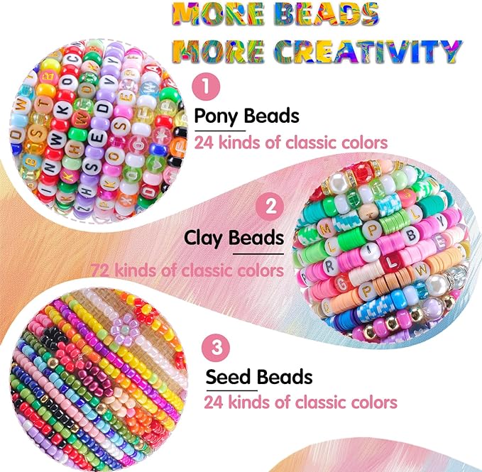 OCCALONG 6 Box Set Friendship Bracelet Making Kit - 13000 Pcs, DIY Jewelry Making Set - Includes Clay, Seed, Pony Beads, Charms, and String
