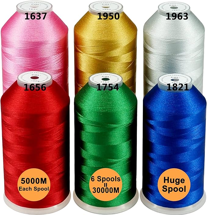 New brothreads - 40 Options- Various Assorted Color Packs of Polyester Embroidery Machine Thread Huge Spool 5000M for All Embroidery Machines -6xChristmas Colors