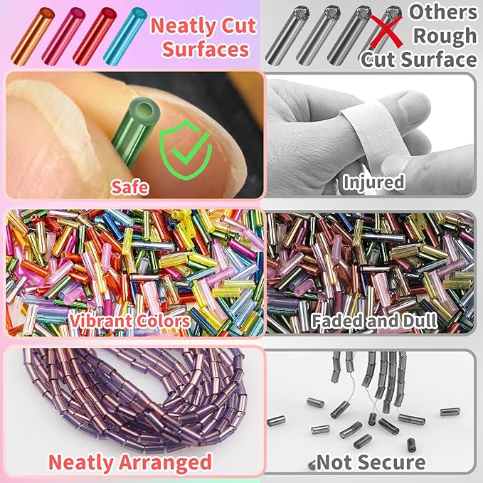 Tube Beads Kit, 7 mm Glass Tube Seed Beads 28 Colored Bugle Embroidery Beads Supplies for DIY Crafting Bracelet Necklaces Jewelry Gift Making & Home Decoration