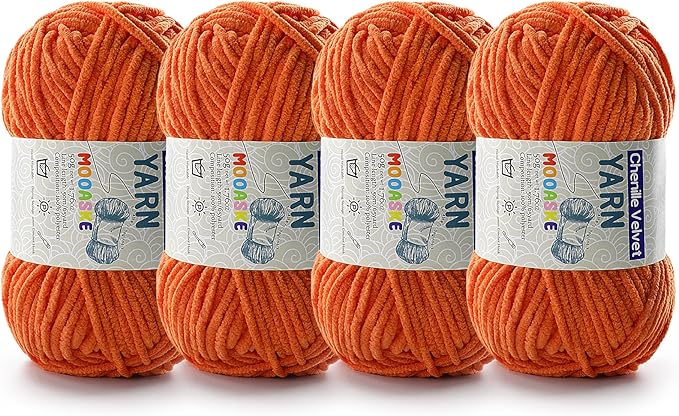 4 Pac Chenille Yarn for Crocheting - Blanket Yarn for Crocheting - Fluffy Yarn for Crochet, Baby Yarn for Crocheting Soft Blankets Weight Per Roll 50g/1.76oz, Length 60m/65yard (Orange)