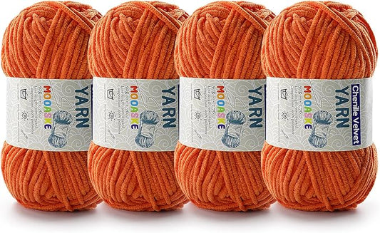 4 Pac Chenille Yarn for Crocheting - Blanket Yarn for Crocheting - Fluffy Yarn for Crochet, Baby Yarn for Crocheting Soft Blankets Weight Per Roll 50g/1.76oz, Length 60m/65yard (Orange)