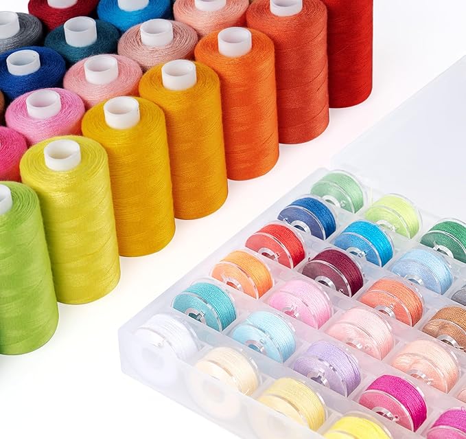 ilauke 72pcs Sewing Thread Bobbins Kit, 36 Colors 550 Yard Thread for Sewing Matched 50 Yard Prewound Bobbins, Polyester Threads for Machine Home Hand Crafting