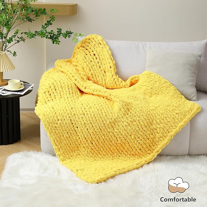 Chunky Yarn for Hand Knitting - #10 Chunky Chenille Yarn, Jumbo Big Thick Chunky Yarns for Crocheting, Super Bulky Chunky Knit Blanket Yarns, 8 Skein (25 yds 8 oz Each Skein), Yellow