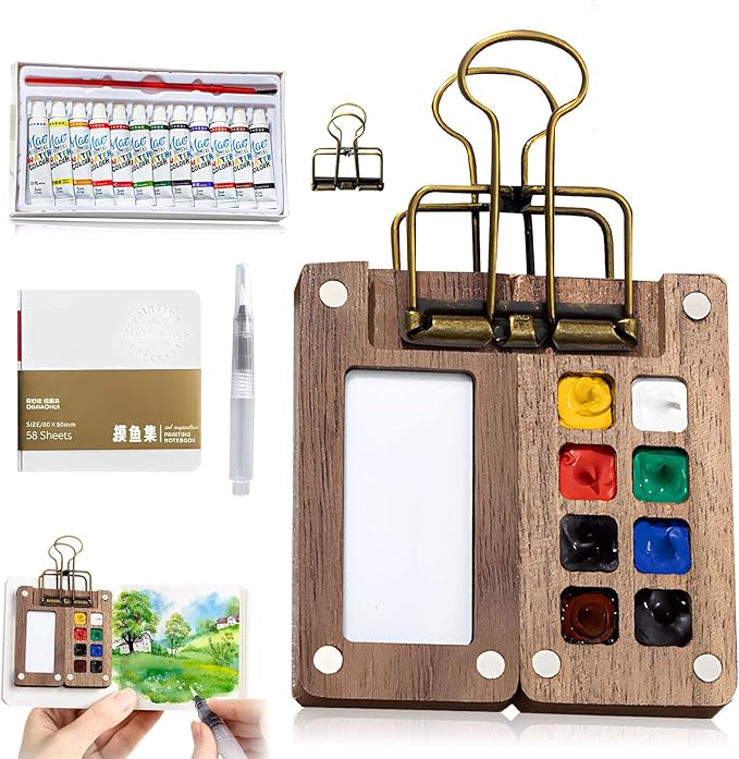 Mini Paint Palette Travel Kit, Mini Watercolor Paint Set, Travel Watercolor Palette Set, 12 Color Pocket Artist Watercolour Travel Sets for Painters Artists (8 Grids)