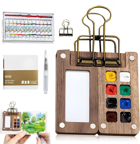 Mini Paint Palette Travel Kit, Mini Watercolor Paint Set, Travel Watercolor Palette Set, 12 Color Pocket Artist Watercolour Travel Sets for Painters Artists (8 Grids)