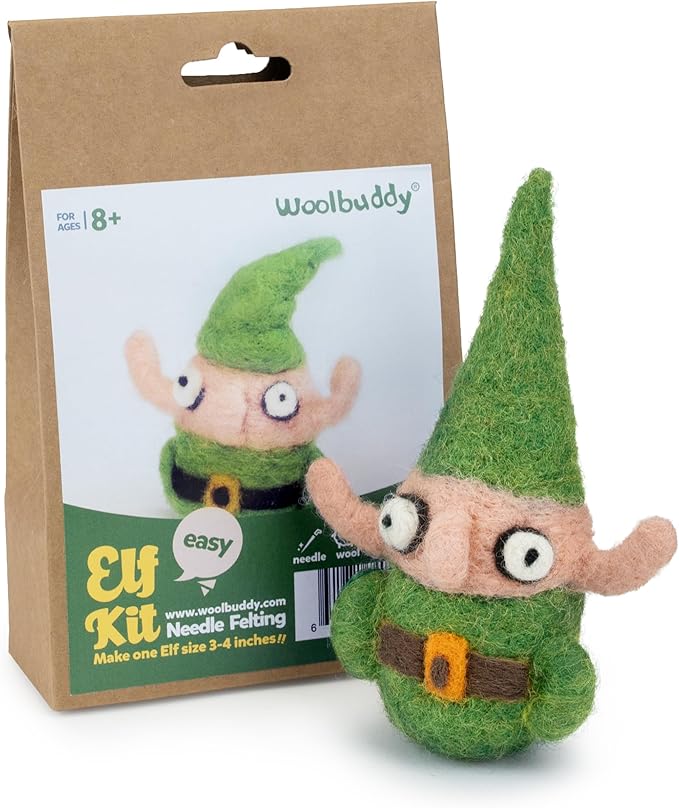 Woolbuddy Needle Felting Kit - Elf Christmas, Complete Felting Kit for Beginners & Adults, Includes Needle Felting Supplies, Felting Mat, Felting Wool, and Felting Needles for Crafting Fun