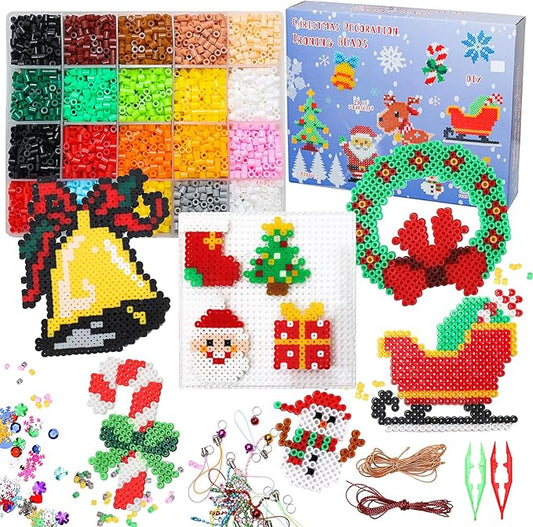 LULUETPUE Christmas Fuse Beads Kit, 7000PC 5MM Melty Beads Set, Iron Melting Bead Craft Kit with Pegboards,Ironing Paper, Arts and Crafts Set for Boys Girls Xmas Birthday